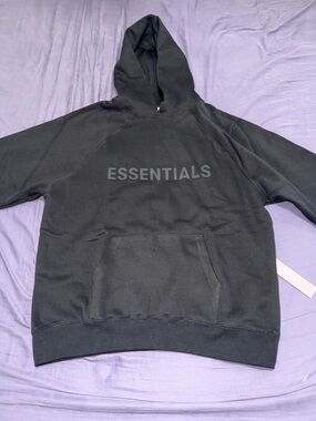 Essentials Black Pullover Hoodie with Tonal Logo